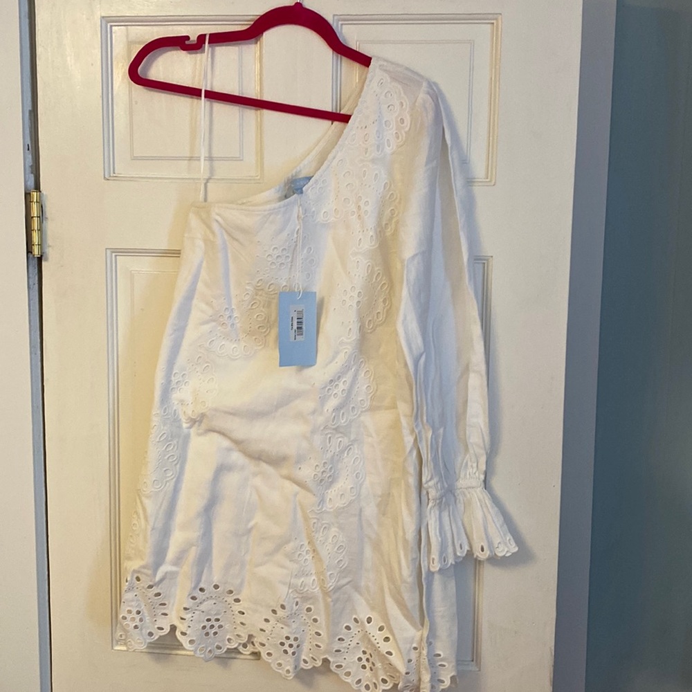 Hill House Home Mila One Sleeve Eyelet Dress White Size S NWT Cotton/Linen